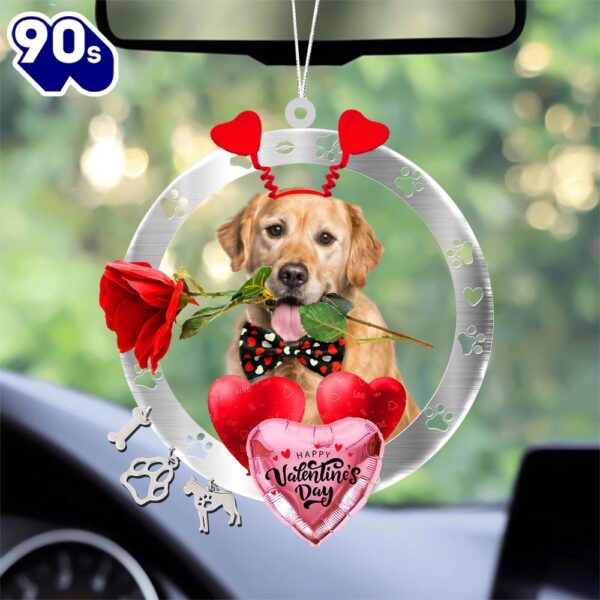 Golden Retriever With Rose & Heart Balloon Ornament, Gift For Christmas