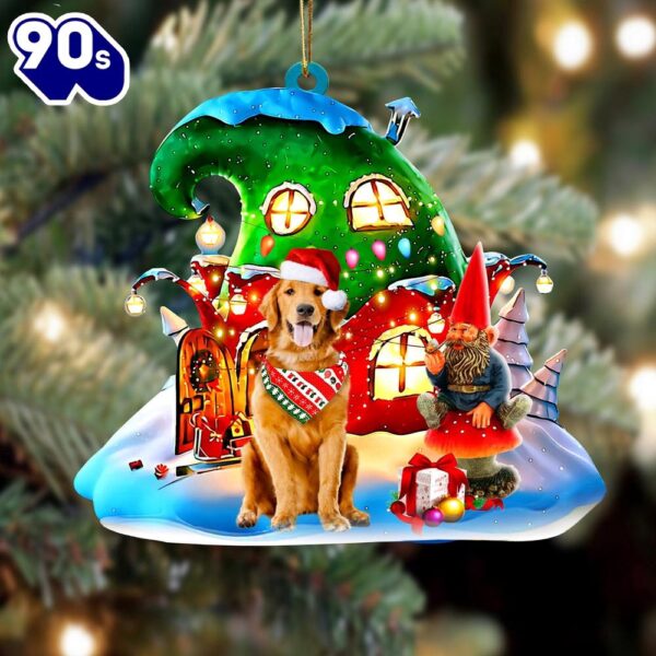 Golden Retriever With Rudolph’s House Christmas Ornament, Gift For Christmas