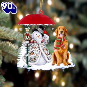 Golden Retriever With Snowman Christmas…