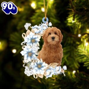 Goldendoodle Flowers Moon Ornament, Gift…