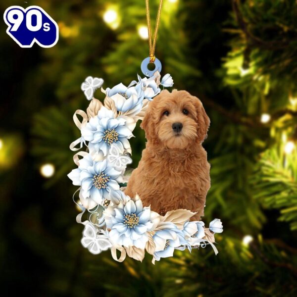 Goldendoodle Flowers Moon Ornament, Gift For Christmas