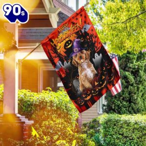 goldendoodle happy halloween house flag