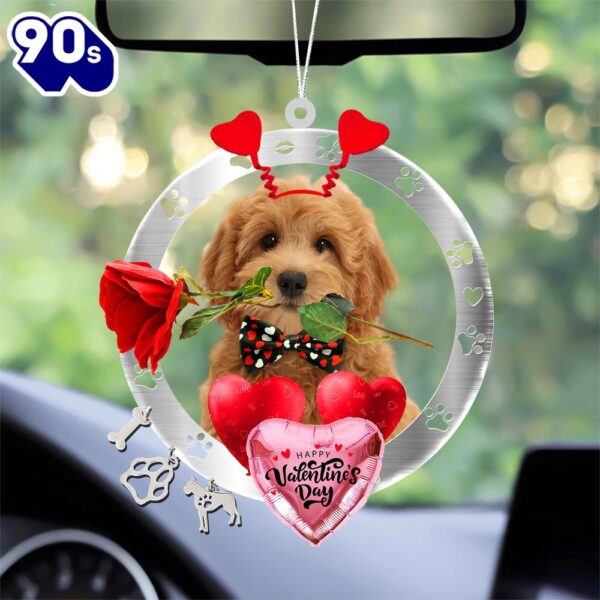 Goldendoodle With Rose & Heart Balloon Ornament, Gift For Christmas