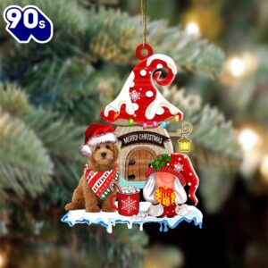 Goldendoodle-2 With Mushroom House Christmas…