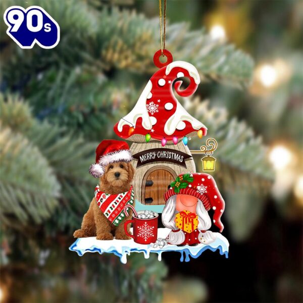 Goldendoodle-2 With Mushroom House Christmas Ornament, Gift For Christmas