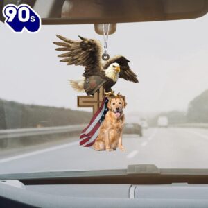 Golden-Retriever And Eagle American Flag…