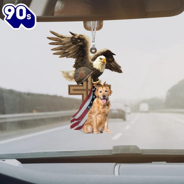 Golden-Retriever And Eagle American Flag Ornament, Gift For Christmas