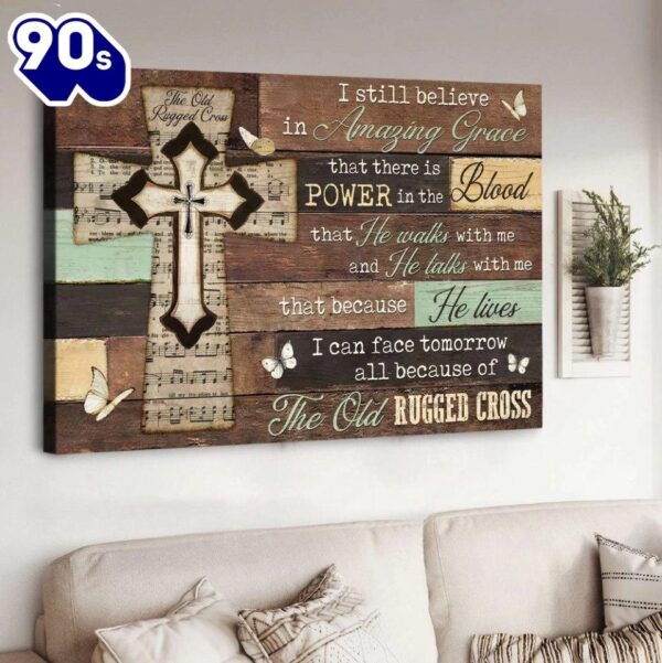 Grace Music Sheet Wall Planks The Old Rugged Cross Canvas Wall Art   Poster Gift Christmas
