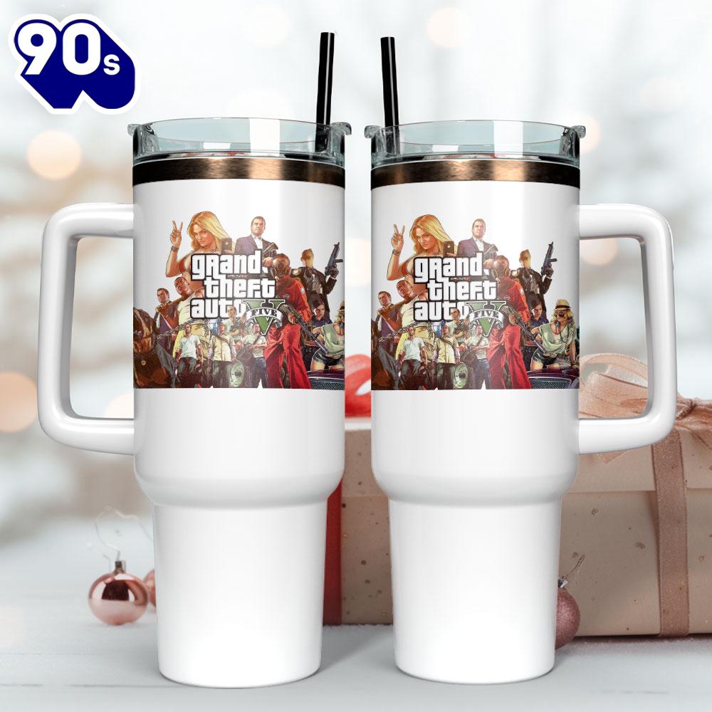 Grand Thef Auto 5 Game Custom Stanley Quencher 40oz Stainless Steel Tumbler For Fans Grand Thef Auto 5 Game Custom Stanley Quencher 40oz Stainless Steel Tumbler For Fans