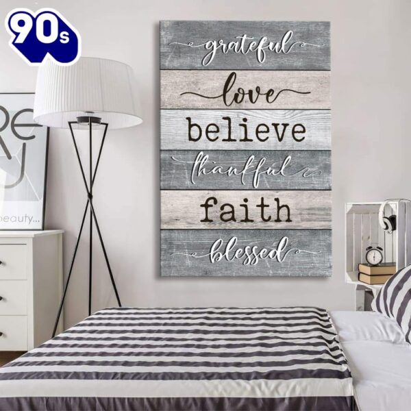 Grateful Love Believe Thankful Faith Blessed Canvas Art    Poster Gift Christmas