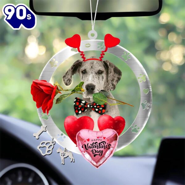 Great Dane With Rose & Heart Balloon Ornament, Gift For Christmas