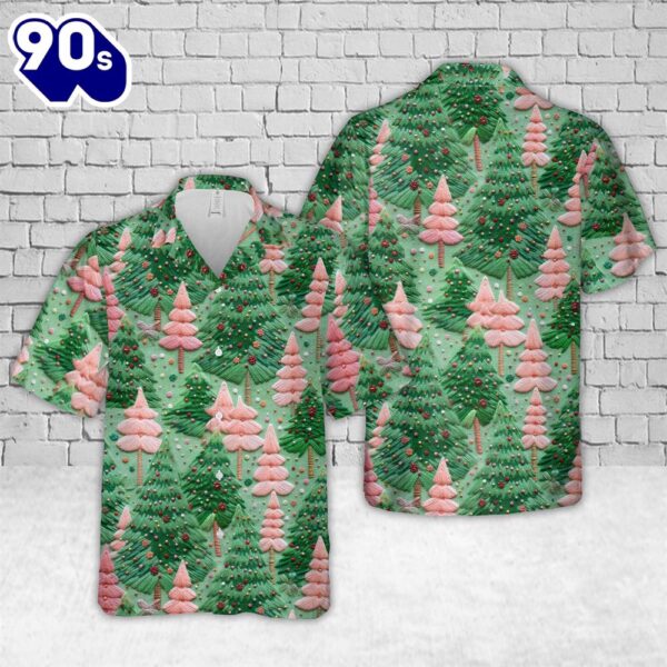 Green and Pink Trees Seamless Christmas Hawaiian Shirt