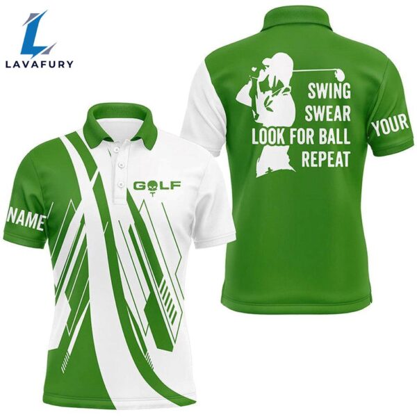 Green And White Mens Golf Polo Shirts Custom Swing Swear Look For Ball Repeat    Gift Christmas