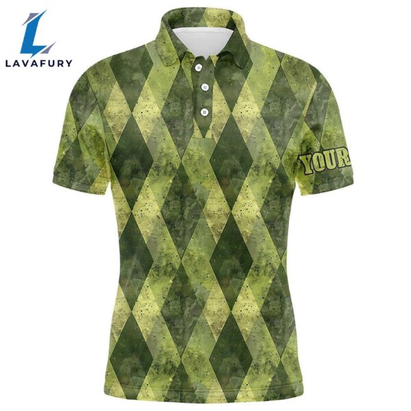 Green Argyle Grunge Pattern Men Golf Polo Shirts Custom Men Golf Tops  Gift Christmas