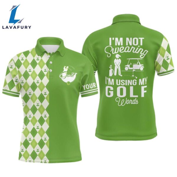 Green Argyle Plaid Pattern Mens Golf Polo Shirt Custom I’M Not Swearing, I’M Using My Golf Words  Gift Christmas