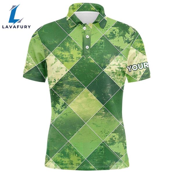 Green Argyle Plaid Pattern Mens Golf Polo Shirts Custom Mens Golf Apparel, Green Golf Tops  Gift Christmas