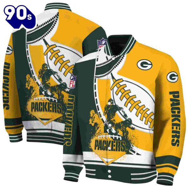 Green Bay Packers Baseball Stitching Gold White Jacket