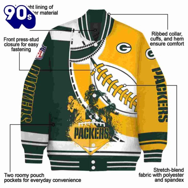 Green Bay Packers Baseball Stitching Gold White Jacket