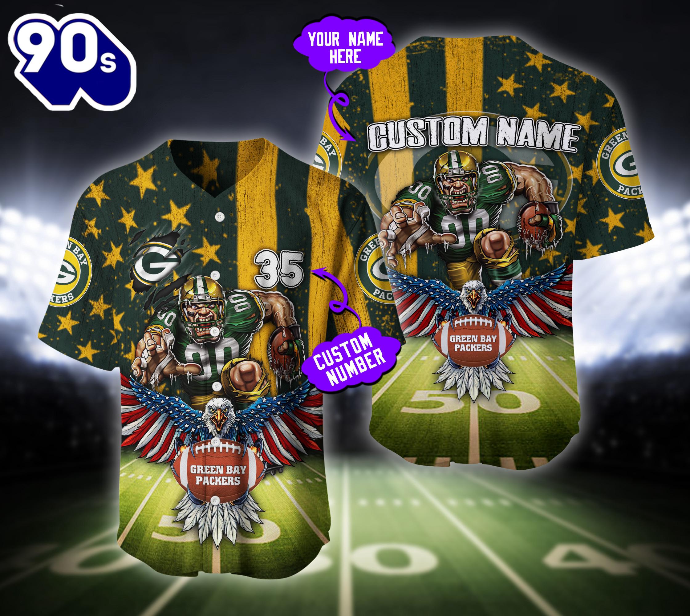 Green Bay Packers NFL Baseball Jersey Custom Shirt For Fans Green Bay Packers NFL Baseball Jersey Custom Shirt For Fans