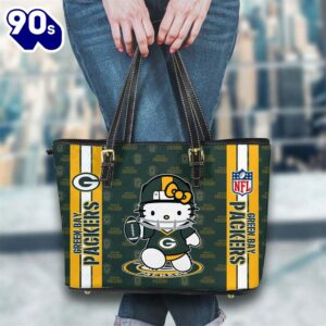 Green Bay Packers NFL Kitty Women Leather Tote Bag   Gift For Christmas