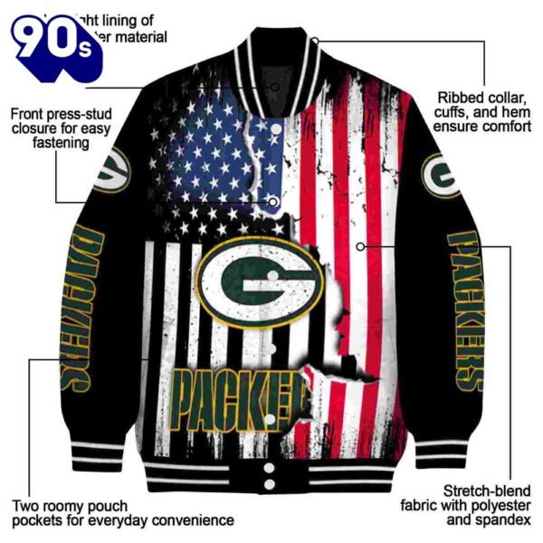 Green Bay Packers Patriotic Theme Black Jacket