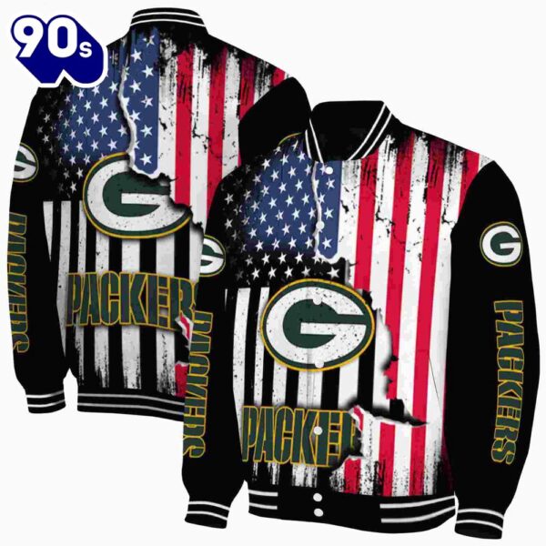 Green Bay Packers Patriotic Theme Black Jacket