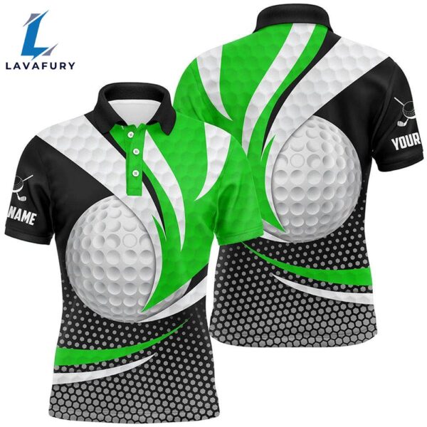 Green Black Mens Golf Polo Shirts Custom Golf Balls Golf Outfit   Gift Christmas