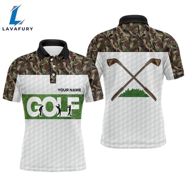 Green Camouflage Mens Golf Polo Shirts Custom Camo Golf Tops   Gift Christmas