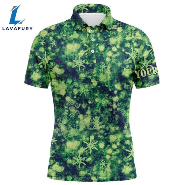 Green Christmas Pattern Mens Golf Polo Shirt Custom Best Mens Golf Wear  Gift Christmas