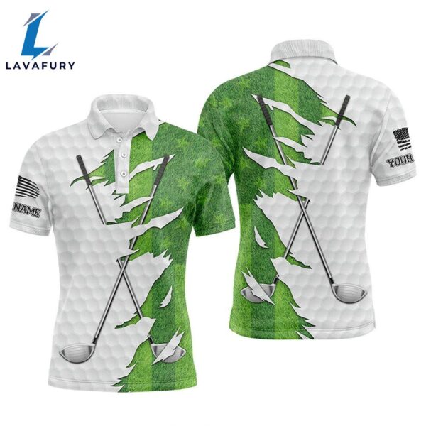 Green Golf Grass Men Golf Polo Shirts Custom Golf Clubs Performance Shirts Golf Outfit Men  Gift Christmas