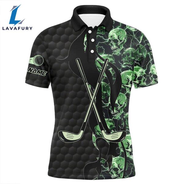 Green Lightning Skull Black Golf Pattern Custom Mens Golf Clubs Team Polo Shirts  Gift Christmas