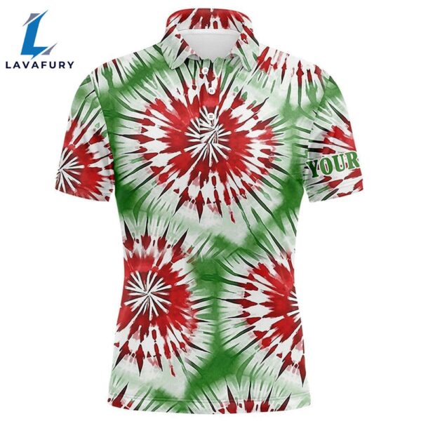 Green, Red, White Christmas Tie Dye Pattern Mens Golf Polo Shirt Custom Golf Tops Mens  Gift Christmas