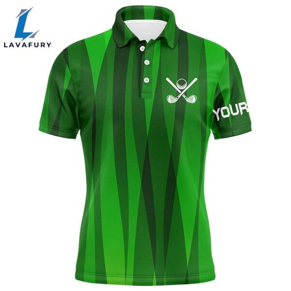 Green Stripes Pattern Custom Name Mens Golf Polos Shirts, Men’S Golf Attire Unique Golf Gifts  Gift Christmas