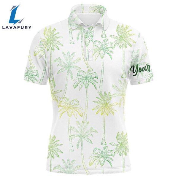 Green Tropical Palm Trees Pattern Mens Golf Polo Shirts Custom Team White  Mens  Gift Christmas