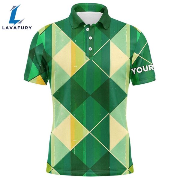 Green Yellow Argyle Plaid Pattern Mens Golf Polo Shirts Custom Mens , Green Golf Tops  Gift Christmas