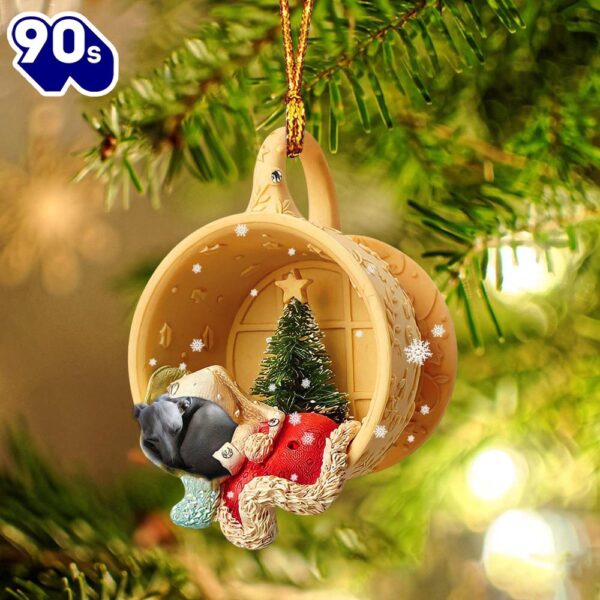 Grey Hound Sleeping In A Cup Christmas Ornament, Gift For Christmas