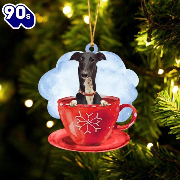 Greyhound On The Cup Christmas Ornament, Gift For Christmas