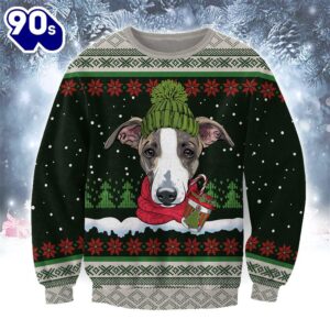 Greyhound With Snow And Christmas Ugly Sweater