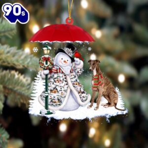 Greyhound With Snowman Christmas Ornament,…