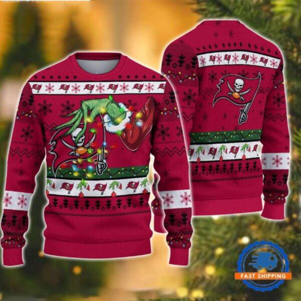 Grinch And Buccaneers Logo  Ugly Christmas Sweater