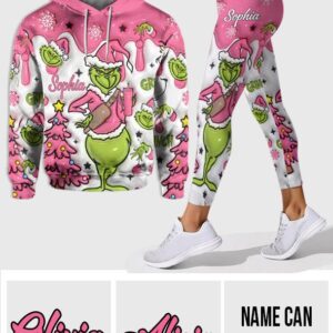 Grinch Pink Snowflakes Christmas - Personalized Hoodie and Leggings