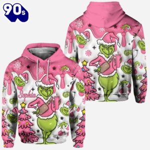 Grinch Pink Snowflakes Christmas - Personalized Hoodie and Leggings