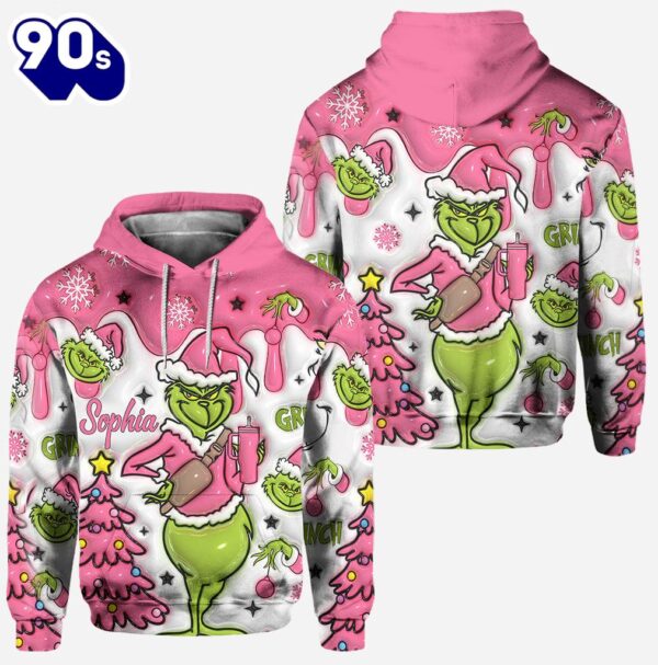 Grinch Pink Snowflakes Christmas – Personalized Hoodie and Leggings