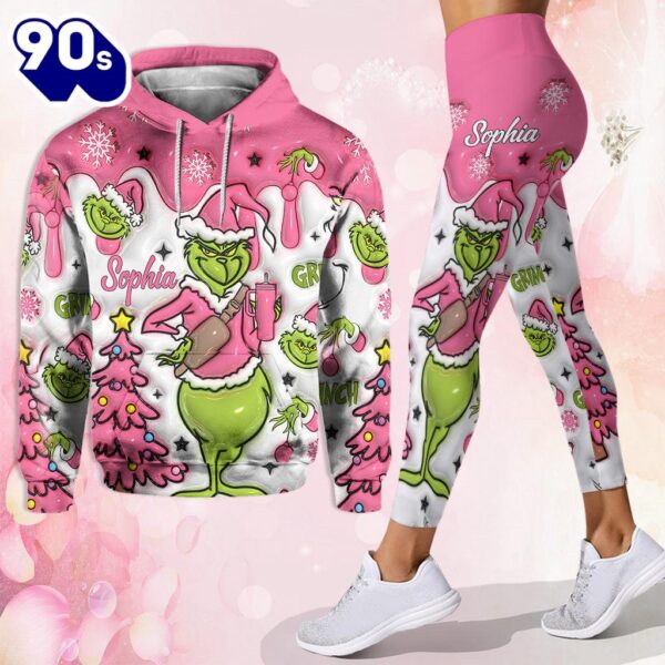 Grinch Pink Snowflakes Christmas – Personalized Hoodie and Leggings