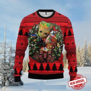 Groot Holding Football In Wreath  Ugly Christmas Sweater