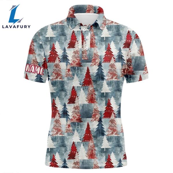 Grunge American Christmas Tree Red Blue Mens Golf Polo Shirts Vintage    Gift Christmas