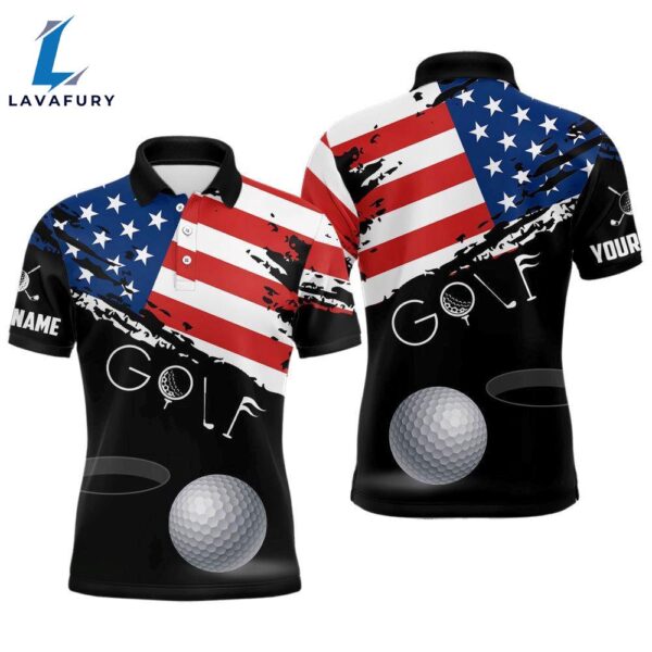 Grunge American Flag Black Mens Golf Polo Shirt Custom Patriotic Th Of July   Gift Christmas