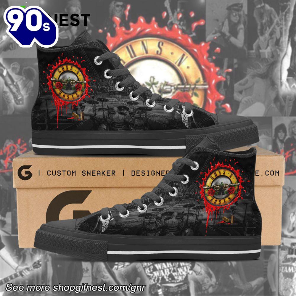 Guns N' Roses Logo, Black Guns N' Roses Shoes, Guns N' Roses High Top Canvas Shoes For Fans Guns N' Roses Logo, Black Guns N' Roses Shoes, Guns N' Roses High Top Canvas Shoes For Fans