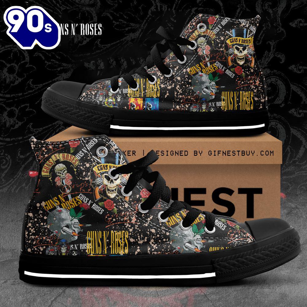 Guns N' Roses Skull And Rose, Guns N' Roses High Top Canvas Shoes For Fans Guns N' Roses Skull And Rose, Guns N' Roses High Top Canvas Shoes For Fans