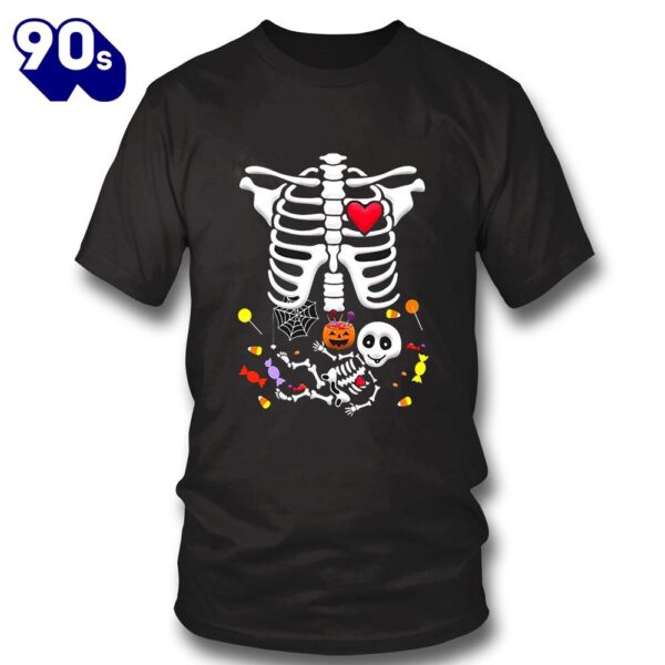 Halloween 2024 Skeleton Pregnant-Shirt Maternity Baby Skeleton With Candy Halloween Sweatshirt